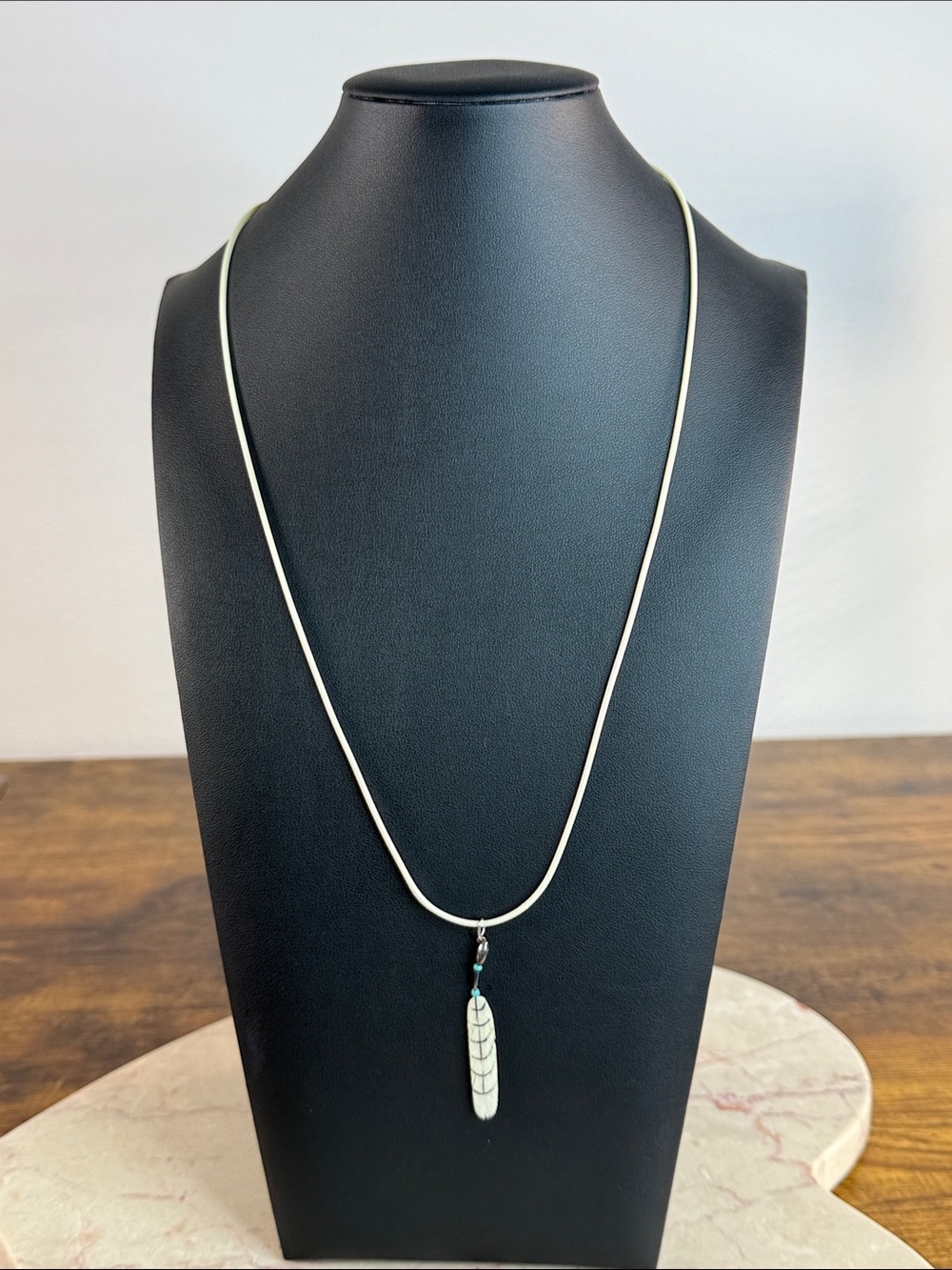 Navajo Indian Ivory Feather Pendant Rope Necklace